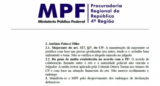 Palocci: MPF contra embragos