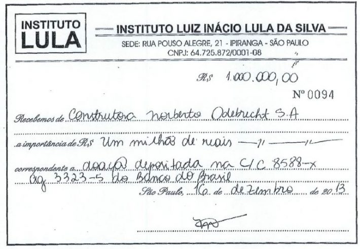Instituto Lula - Recibo 1 / Estado
