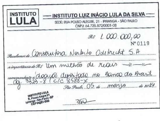Instituto Lula - Recibo 3 / Estado