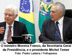 O ministro Moreira Franco, da Secretaria-Geral da Presidncia, e o presidente Michel Temer - Foto: Pedro Ladeira / Folhapress