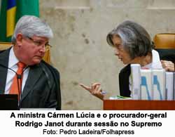 A ministra Crmen Lcia e o procurador-geral Rodrigo Janot durante sesso no Supremo - Foto: Pedro Ladeira/Folhapress