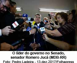 O lder do governo no Senado, senador Romero Juc (MDB-RR) - Pedro Ladeira - 13.dez.2017/Folhapress