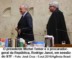 O presidente Michel Temer e o procurador-geral da Repblica, Rodrigo Janot, em sesso do STF - Foto: Jos Cruz - 5.out.2016/Agncia Brasil