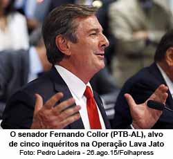 Folha de So Paulo - O senador Fernando Collor (PTB-AL), alvo de cinco inquritos na Operao Lava Jato - Pedro Ladeira - 26.ago.15/Folhapress