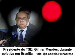 Gilmar Mendes, presidente do TSE e ministor do STF, durante coletiva em Braslia - Foto: Igo Estrela / Folhapress