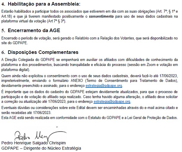 GDPAPE - Comunicado 160 - 15/06/2023
