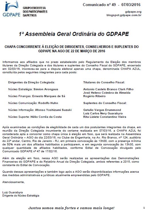 GDPAPE - Comunicado 49 - 07/03/2016