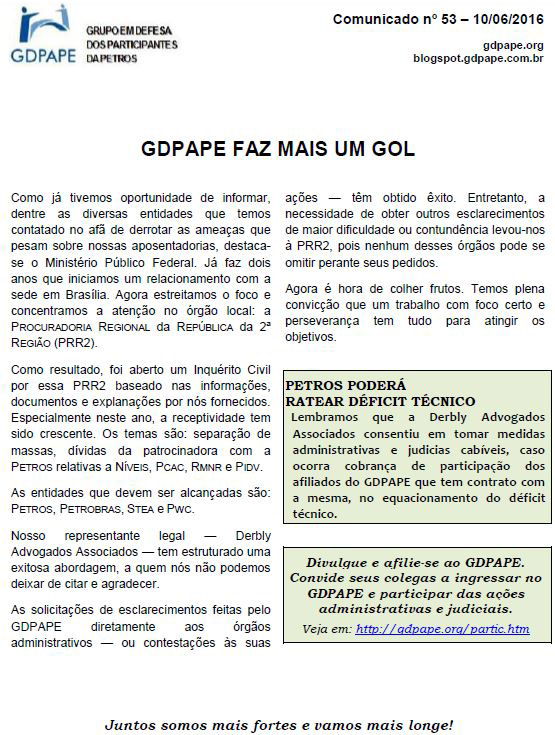 GDPAPE - Comunicado 53 - 10/06/2016