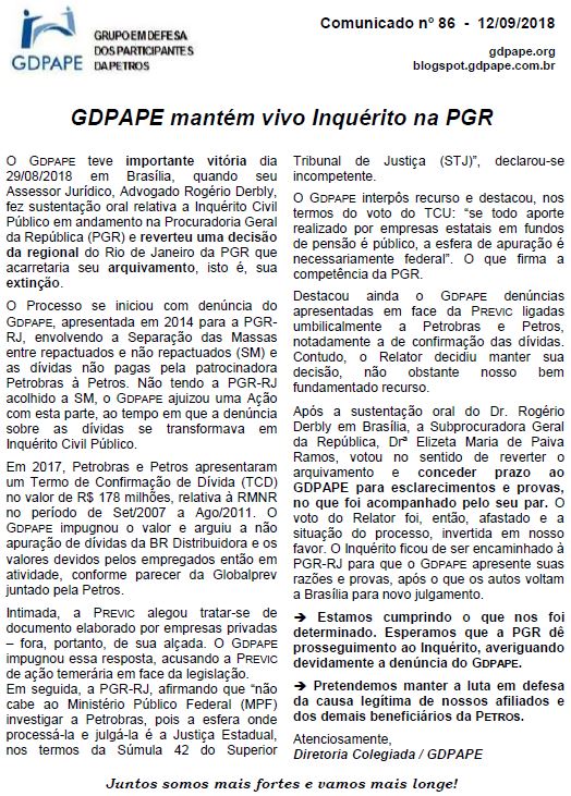 GDPAPE - Comunicado 86 - 12/09/2018