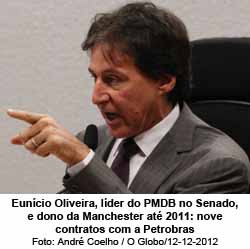 Euncio Oliveira, lder do PMDB no Senado, e dono da Manchester at 2011: nove contratos com a Petrobras - Foto: Andr Coelho / O Globo/12-12-2012