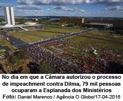 No dia em que a Cmara autorizou o processo de impeachment contra Dilma, 79 mil pessoas ocuparam a Esplanada dos Ministrios - Daniel Marenco / Agncia O Globo/17-04-2016