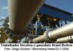 Trabalhador fiscaliza o gasoduto Brasil-Bolvia - Diego Giudice / Bloomberg News/23-7-2004
