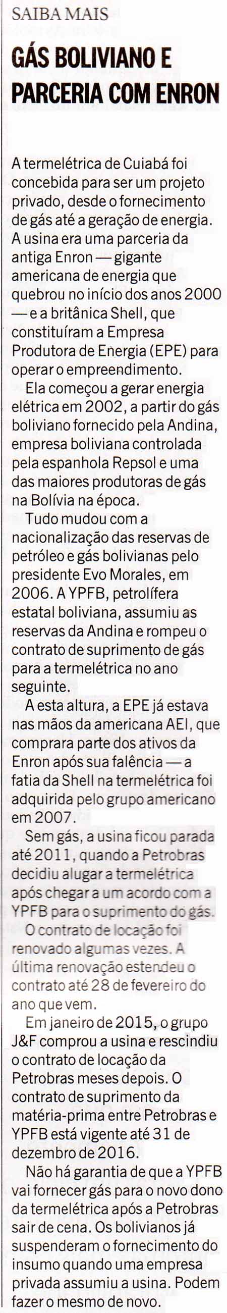 O Globo - 20/12/2015 - Saiba mais: Gs boliviano e parceira com Enron