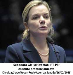 O Globo - 23/09/2015 - Senadora Gleisi Hoffman (PT-PR) durante pronunciamento - Divulgao / Jefferson Rudy /Agncia Senado / 26/02/2015