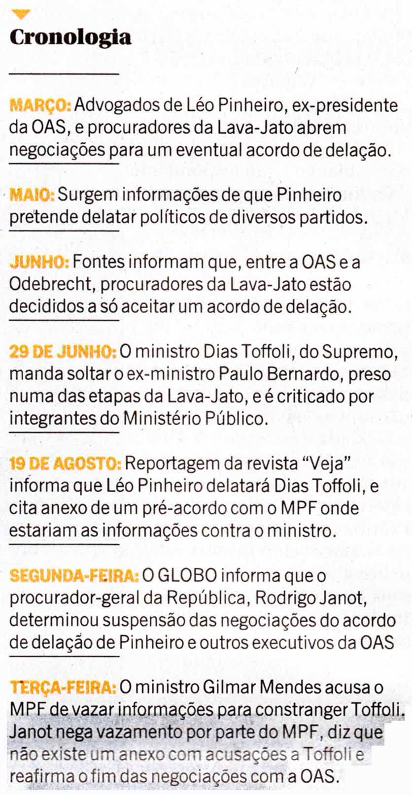 Cronologia do Estelionato denuncial - O Globo 24.08.2016