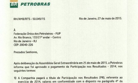 O Globo - 29/05/15 - Reproduo de carta enviada pela companhia  FUP  - Site da FUP