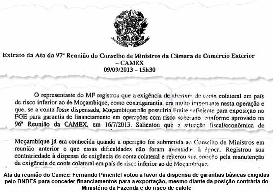 POCA - 10/01/16 - Ata da reunio do Camex: Fernando Pimentel votou a favor da dispensa de garantias bsicas exigidas pelo BNDES