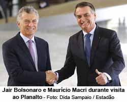 Jair Bolsonaro e Maurcio Macri durante visita ao Planalto - Foto: Dida Sampaio / Estado