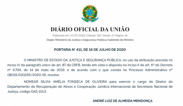 Portaria: Nomeacao de Sivia Amelia Fonseca de Oliveira - ESTADAO 24.07.2020