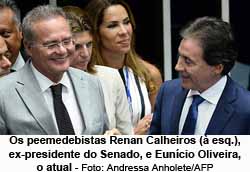 Os peemedebistas Renan Calheiros ( esq.), ex-presidente do Senado, e Euncio Oliveira, o atual - Foto: Andressa Anholete/AFP