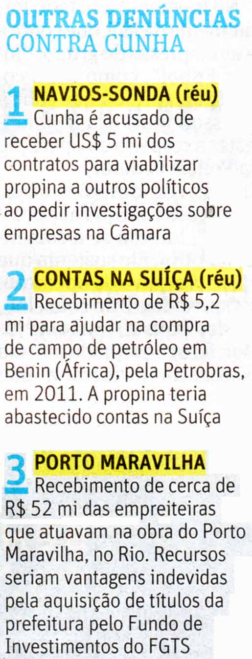 Outras denncias contra Cunha - Folha / 02.07.2016 / Folhapress