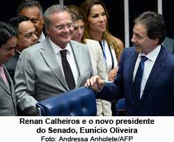 Renan Calheiros e o novo presidente do Senado, Euncio Oliveira - Foto: Andressa Anholete/AFP
