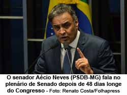 O senador Acio Neves (PSDB-MG) fala no plenrio de Senado depois de 48 dias longe do Congresso - Foto: Renato Costa/Folhapress