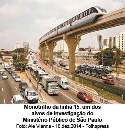 Folha de So Paulo - 13/01/15 - MP investiga se houve propina - Monotrilho da linha 15 - Foto: Ale Vianna - 18.dez.2014 - Folhapress