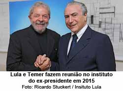 Lula e Temer em reunio no instituto do ex-presidente, em 2015 - Foto: Ricardo Stuckert/Insituto Lula