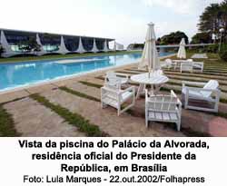 Vista da piscina do Palcio da Alvorada, residncia oficial do Presidente da Repblica, em Braslia - Foto: Lula Marques - 22.out.2002/Folhapress