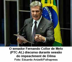 O senador Fernando Collor de Melo (PTC-AL) discursa durante sesso do impeachment de Dilma - Eduardo Anizelli/Folhapress