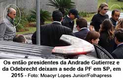 Os ento presidentes da Andrade Gutierrez e da Odebrecht deixam a sede da PF em SP, em 2015 - Foto: Moacyr Lopes Junior/Folhapress