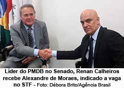 Lder do PMDB no Senado, Renan Calheiros recebe Alexandre de Moraes, indicado a vaga no STF - Foto: Dbora Brito/Agncia Brasil