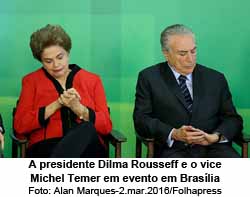 A presidente Dilma Rousseff e o vice Michel Temer em evento em Braslia - Foto: Alan Marques-2.mar.2016/Folhapress