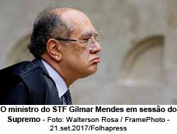 O ministro do STF Gilmar Mendes em sesso do Supremo - Foto: Walterson Rosa / FramePhoto - 21.set.2017/Folhapress