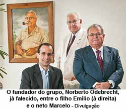 O fundador do grupo, Norberto Odebrecht, j falecido, entre o filho Emlio ( direita) e o neto Marcelo - Divulgao