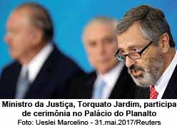 Ministro da Justia, Torquato Jardim, participa de cerimnia no Palcio do Planalto - Foto: Ueslei Marcelino - 31.mai.2017/Reuters