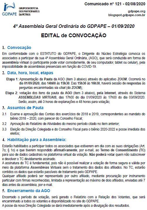 GDPAPE - Comunicado 121 - 02/08/2020