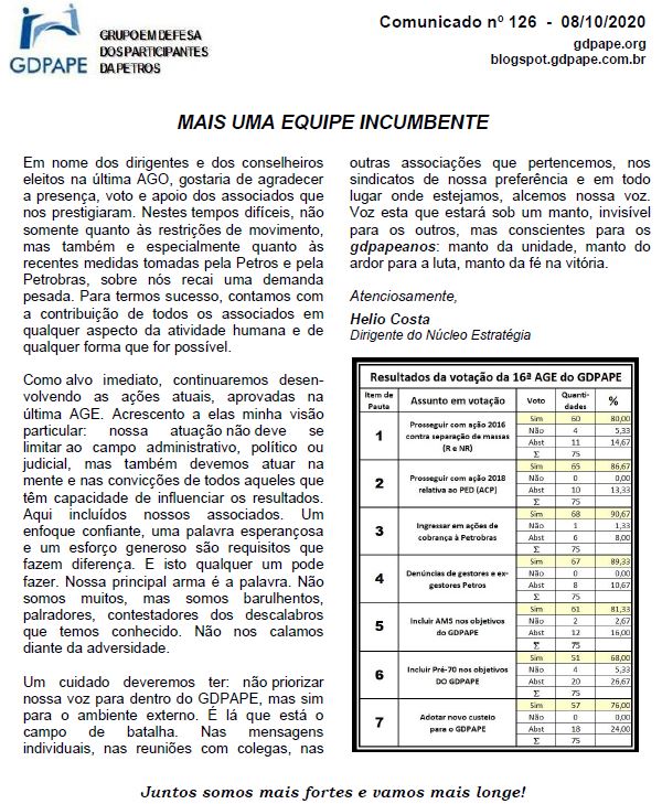 GDPAPE - Comunicado 126 - 08/10/2020