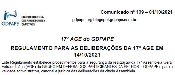 GDPAPE - Comunicado 139 - 01/10/2021