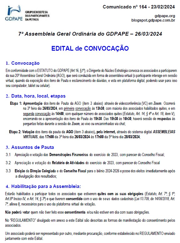 GDPAPE - Comunicado 164 - 23/02//2024