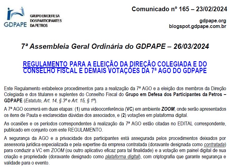 GDPAPE - Comunicado 165 - 26/03/2024