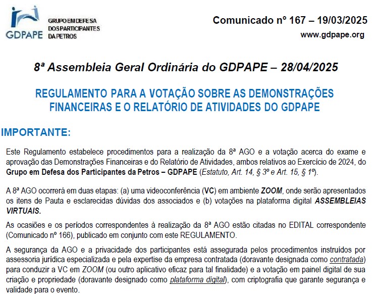 GDPAPE - Comunicado 167 - 26/03/2024