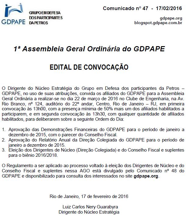 GDPAPE - Comunicado 47 - 17/02/2016