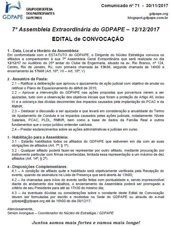 GDPAPE - Comunicado 71 - 30/11/2017