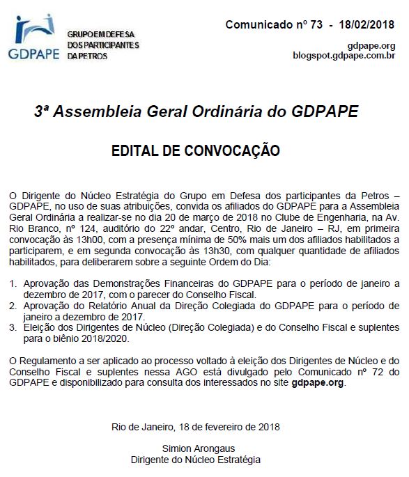 GDPAPE - Comunicado 73 - 18/02/2018