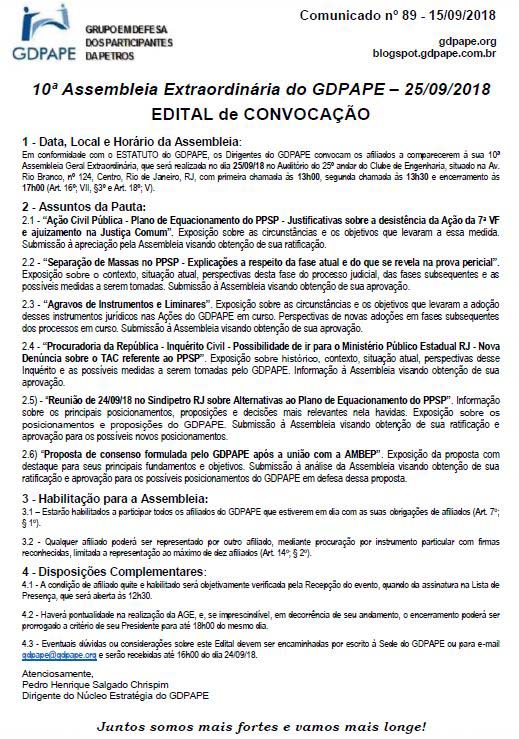 GDPAPE - Comunicado 89 - 15/09/2018