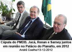 Cpula do PMDB. Juc, Renan e Sarney juntos em reunio no Palcio do Planalto, em 2012 - Andr Coelho/13-12-2012