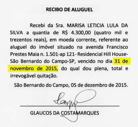 Recibos de aluguel apresentados por Lula tm datas inexistentes - Reproduo