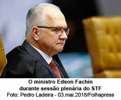 O ministro Edson Fachin durante sessão plenária do STF - Foto: Pedro Ladeira - 03.mai.2018/Folhapress